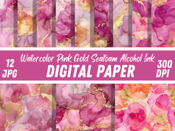 Download Watercolor Pink Gold Seafoam Alcohol Ink - Premium Bundle
